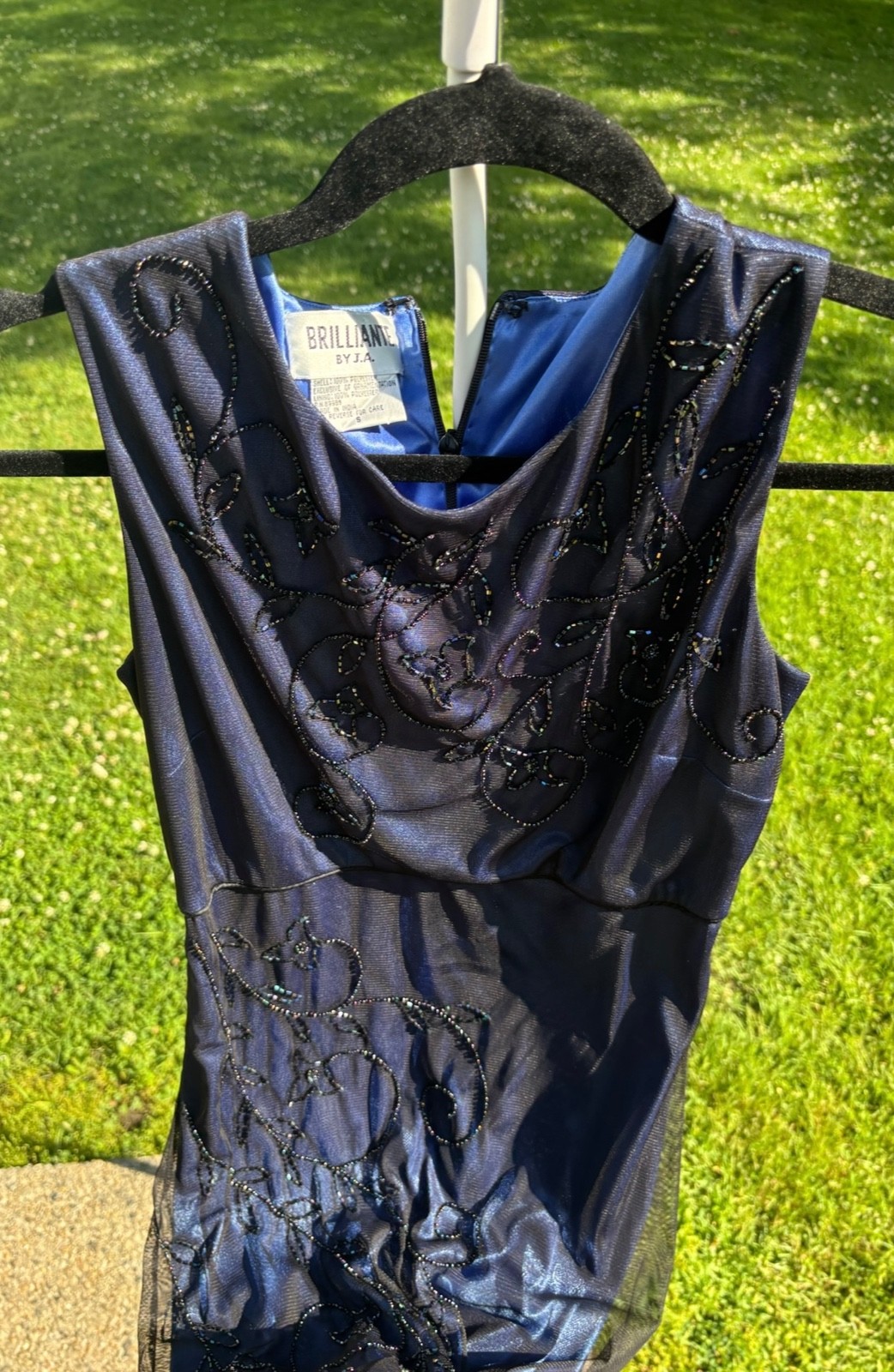 Brilliante By J.A. Navy Blue Lined Beaded Dress Size Small Formal Evening