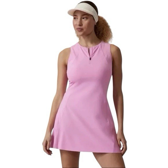 Athleta Ace Tennis Dress Pink Sleeveless 1/4 Zip Golf Pickeball Large Petites