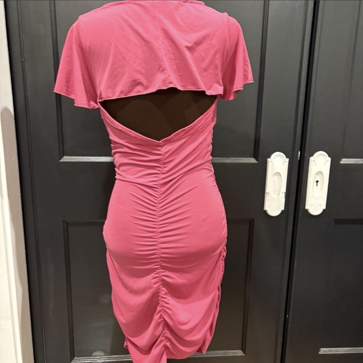 VTG Y2K Dereon Beyonce Womens Medium Fleur De Lis Pink BodyCon Dress Zip Midi