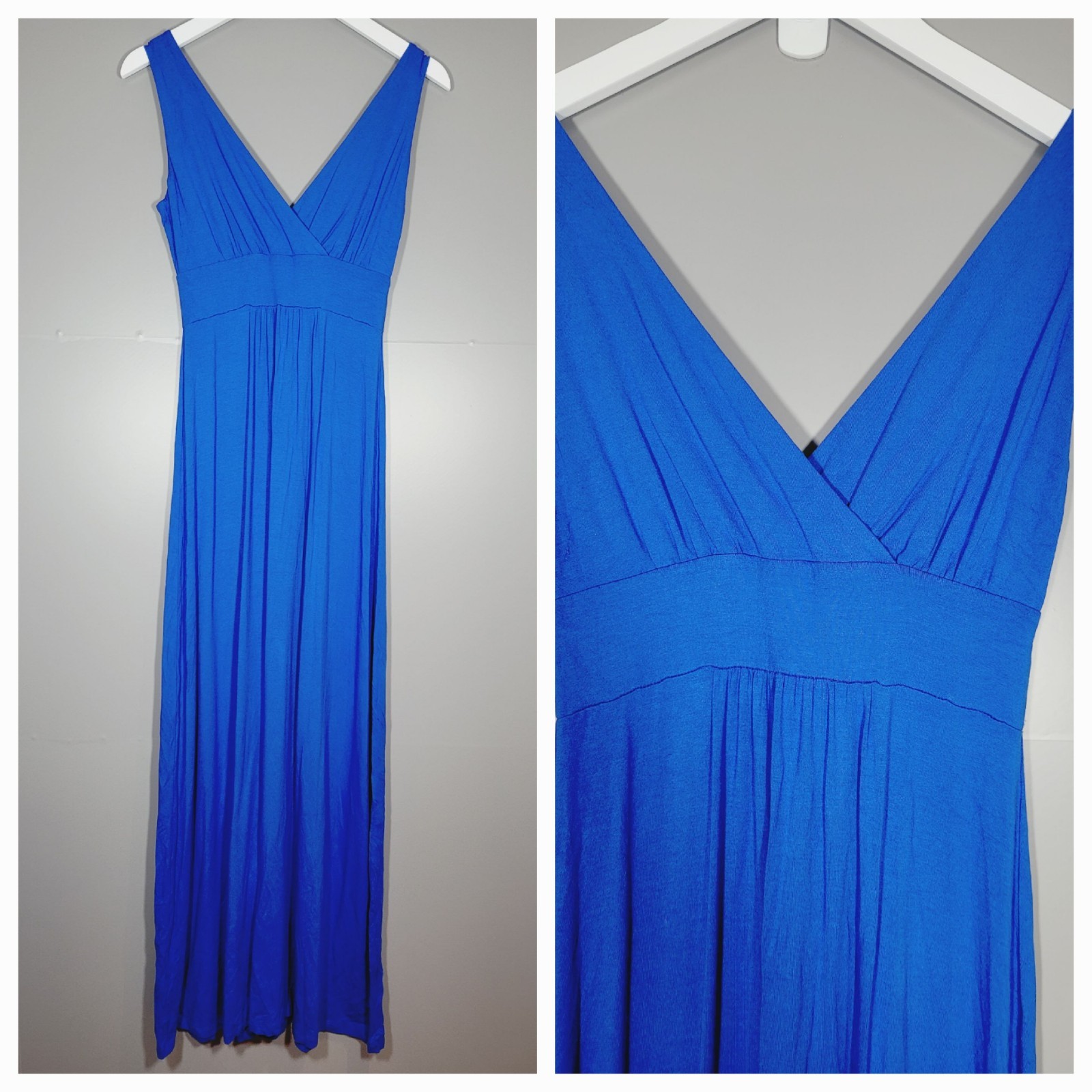 CYNTHIA ROWLEY DRESS SMALL 8 BLUE LONG MAXI FAUX WRAP 59″ VF10