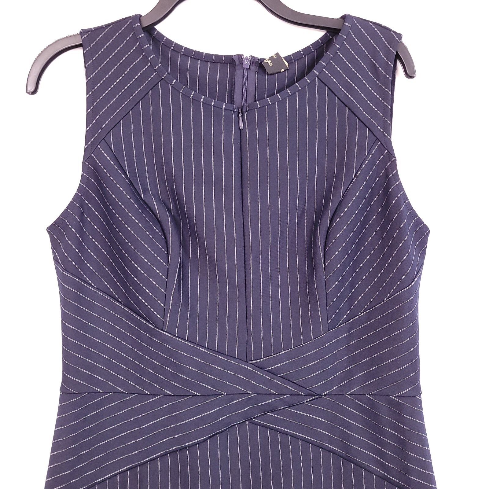 Vfshow Women Navy Blue Front/ Back Zipper Sleeveless Casual Striped Bodycon M