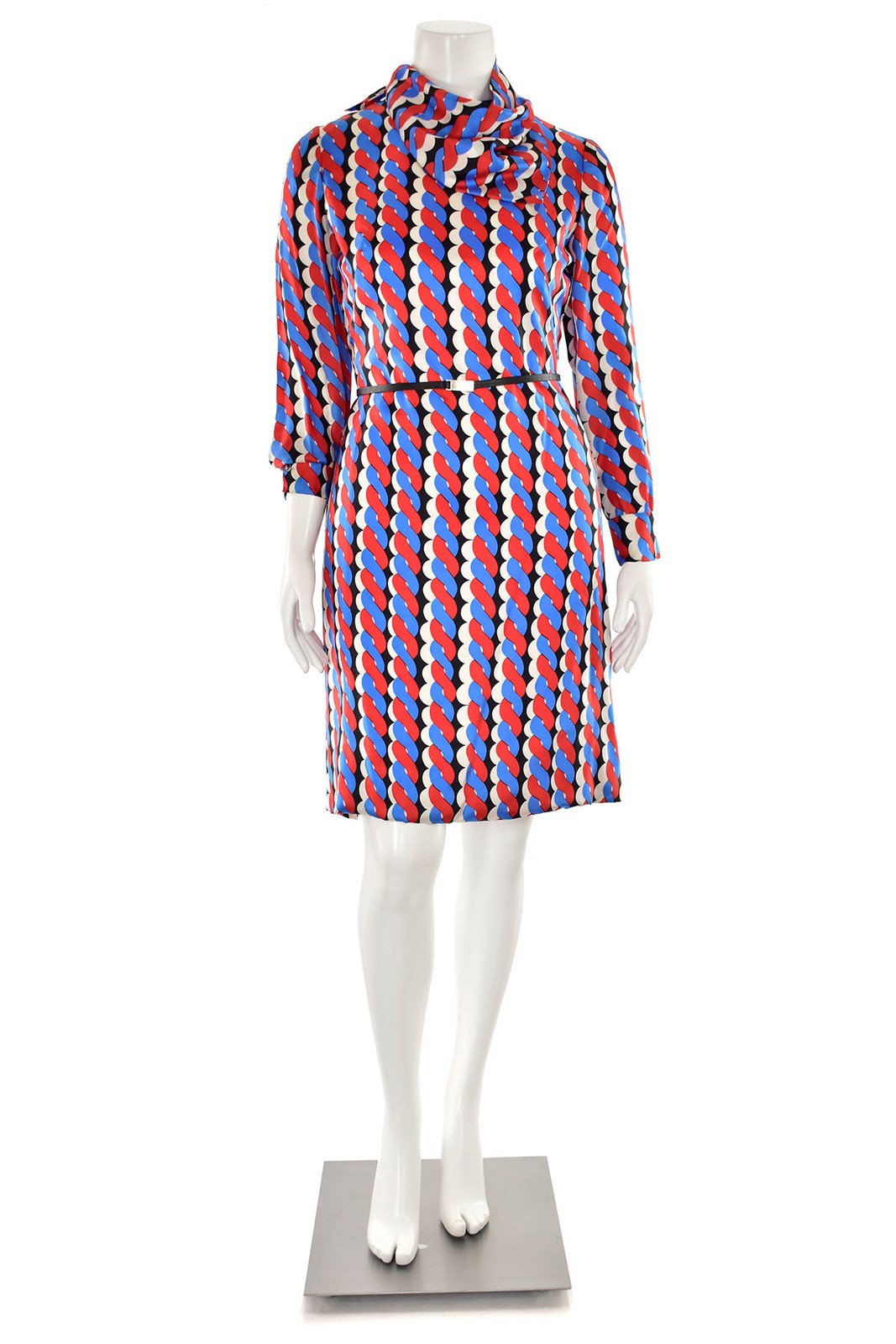 Vintage Adele Simpson 70’s 100% Silk Graphic Print Sheath Dress w/ Scarf sz 8/10