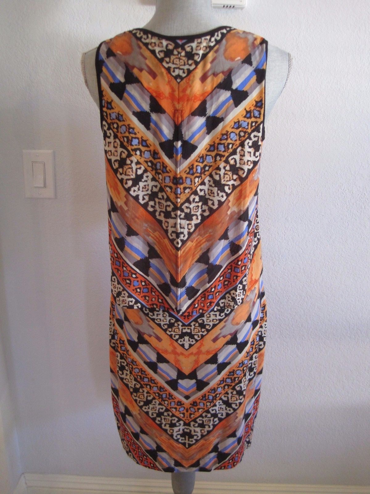 NWT BEIGE BY ECI SMALL Orange Multi Color Geometric Sleeveless Dress MSRP $79.