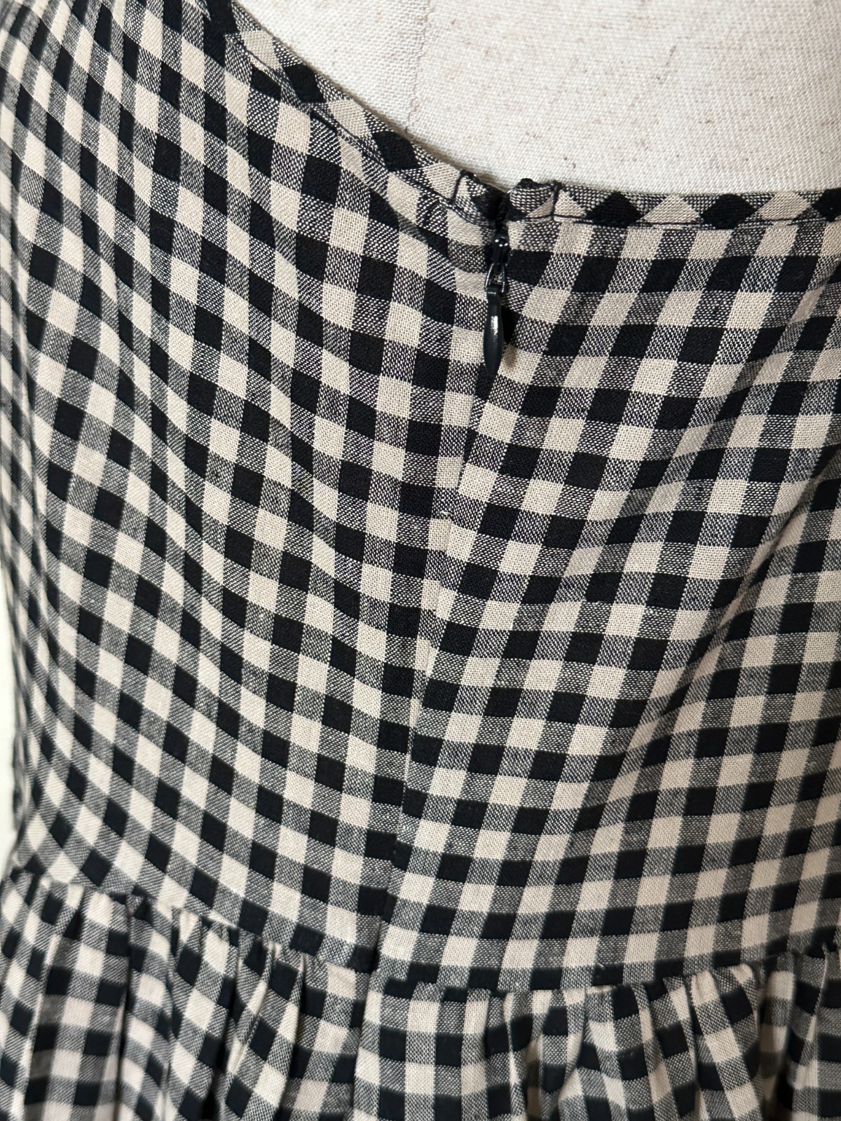 GAP Black Ivory Gingham Linen Blend Drop Waist Dress XL Pockets NWT