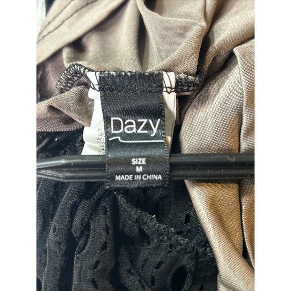 Dazy Med Black Eyelet Lace Bustier Mini Dress Polka Dot Trim Night Out Bodycon