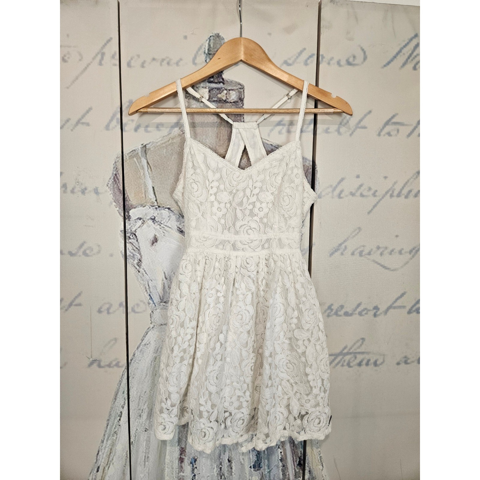 Abercrombie & Fitch Lace Mini Dress Small White Boho Coquette Open Back Floral