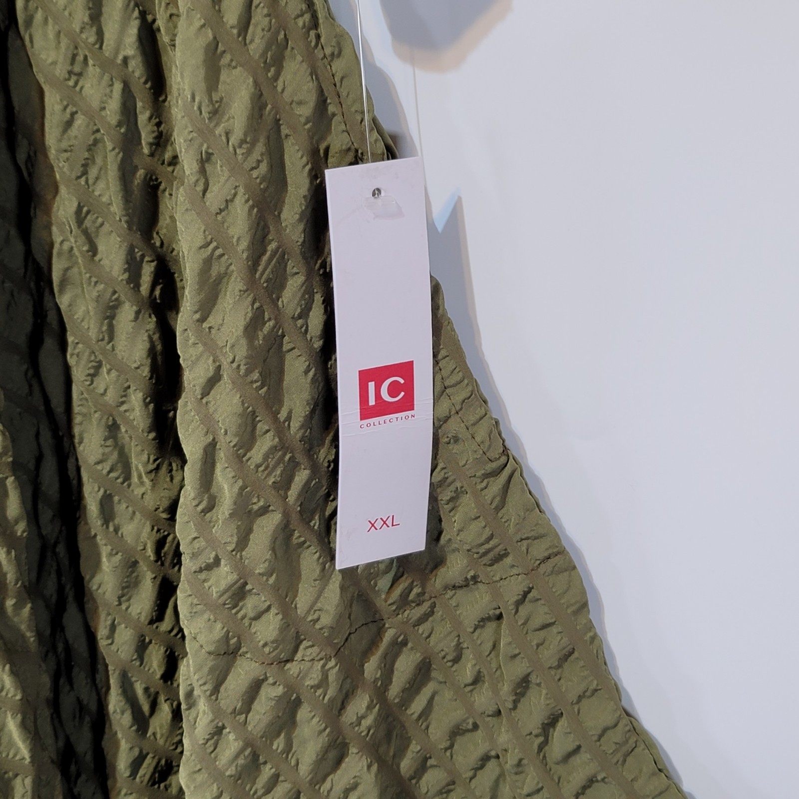 IC Collection Bubble Check High Neck Dress XXL Olive Plissé Avant-Garde NWT