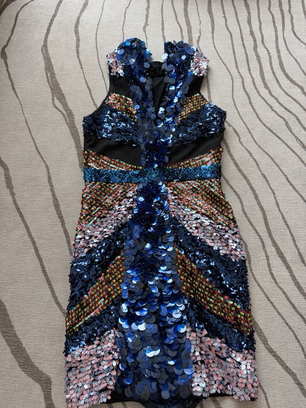 Blue multi-color Sequin Sleeveless High Neck Bodycon Mini Dress – Size S