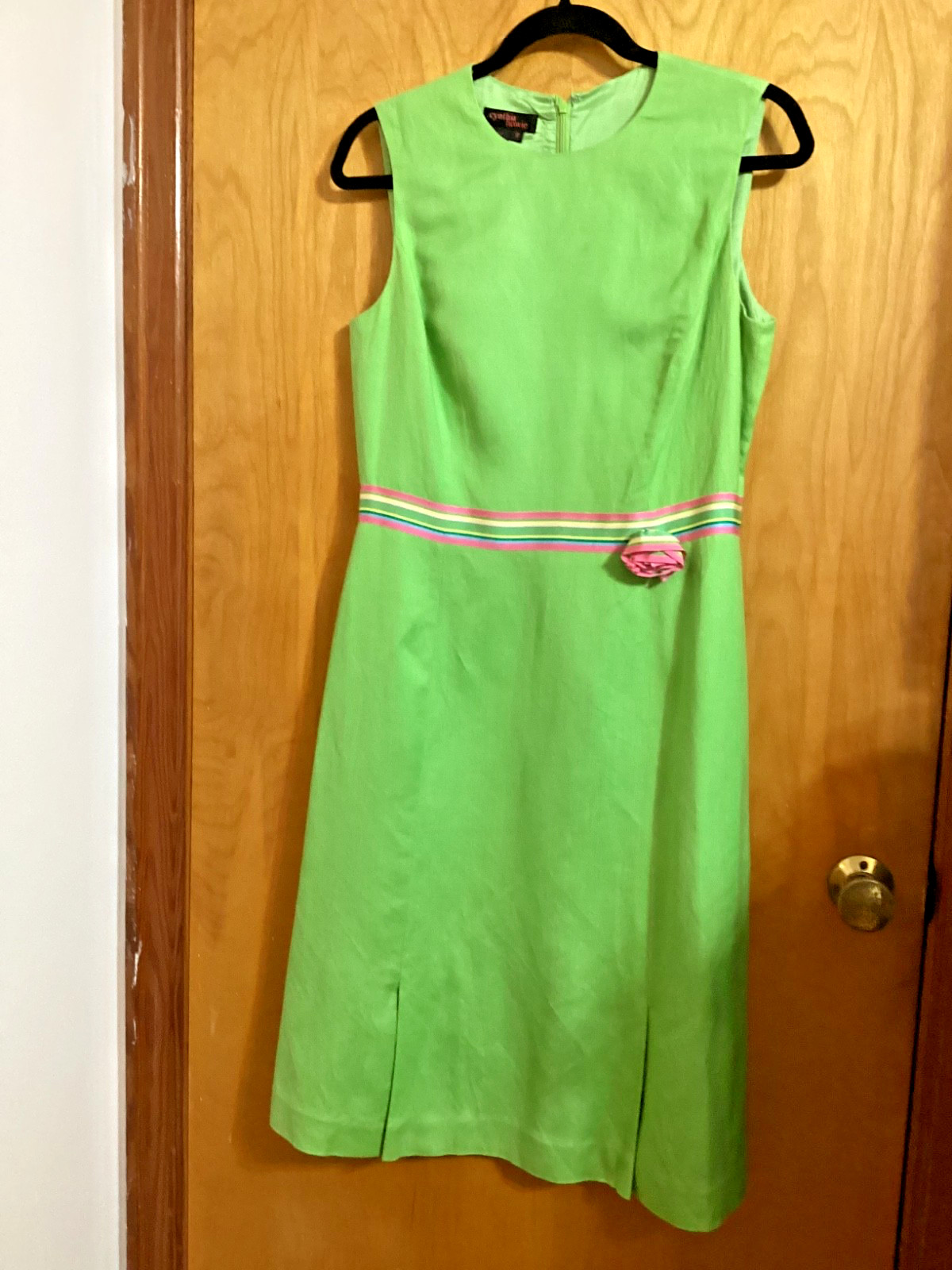 CYNTHIA HOWIE Womens Linen/Rayon Lined Sleeveless Double Slit LIME GREEN Dress 8