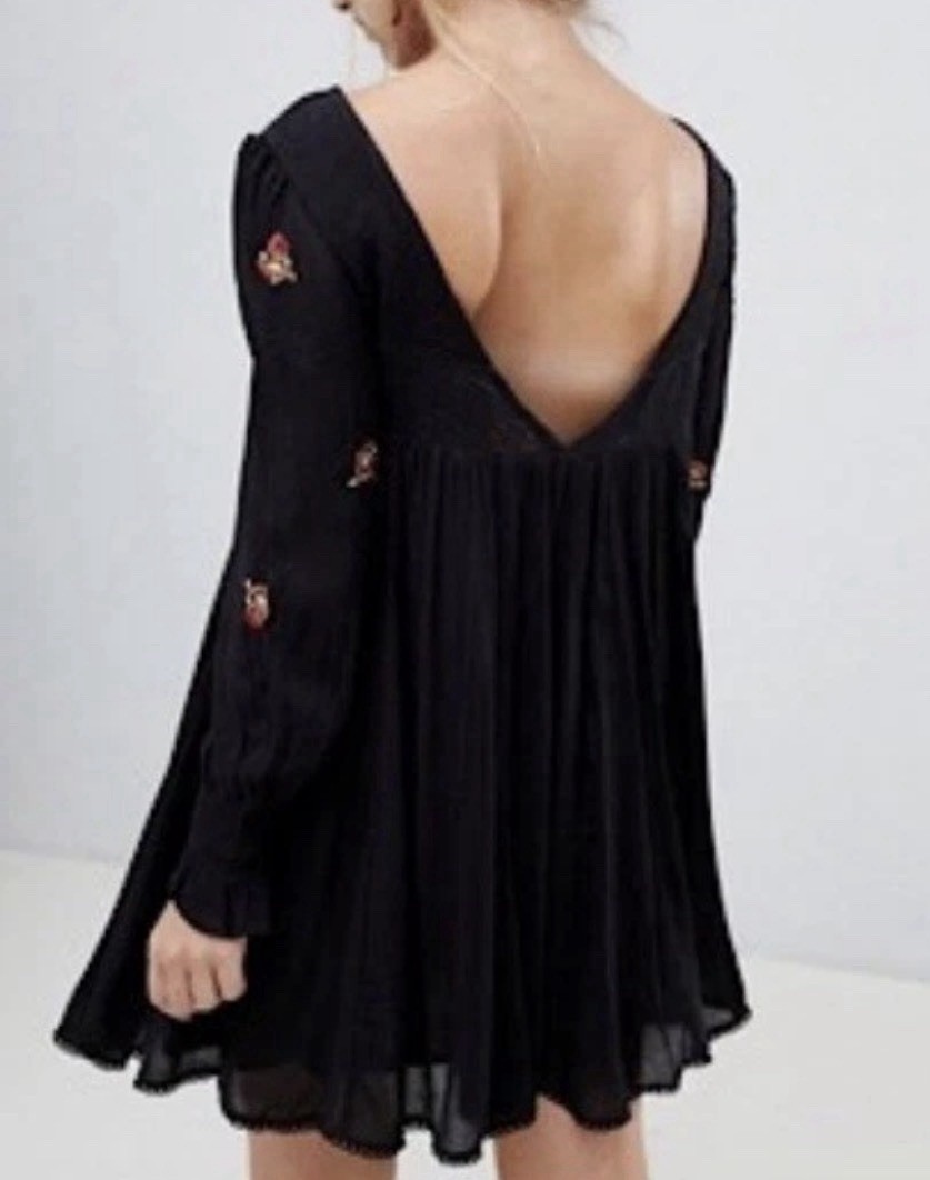 Free People Mohave Mini Dress Black Embroidered Festival Boho Women’s Medium