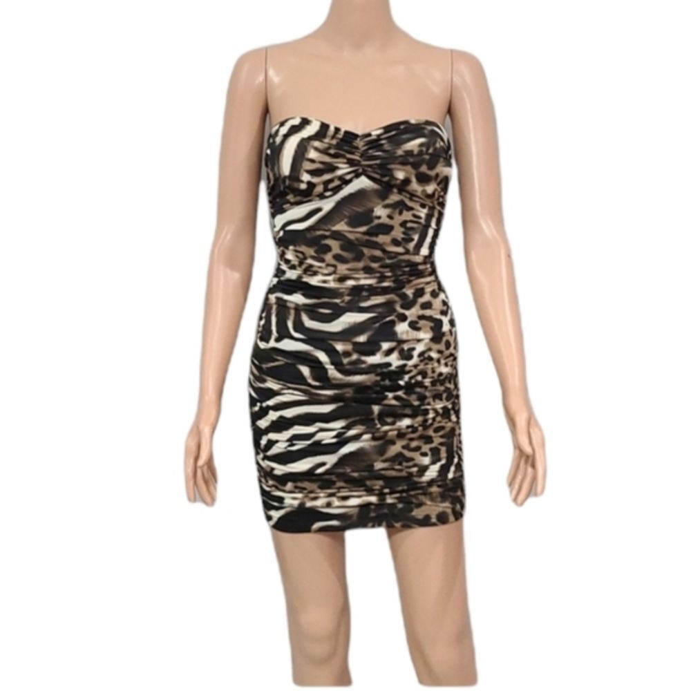 BLOOM STRAPLESS ANIMAL PRINT MINI DRESS ADJUSTED SIZE S SMALL