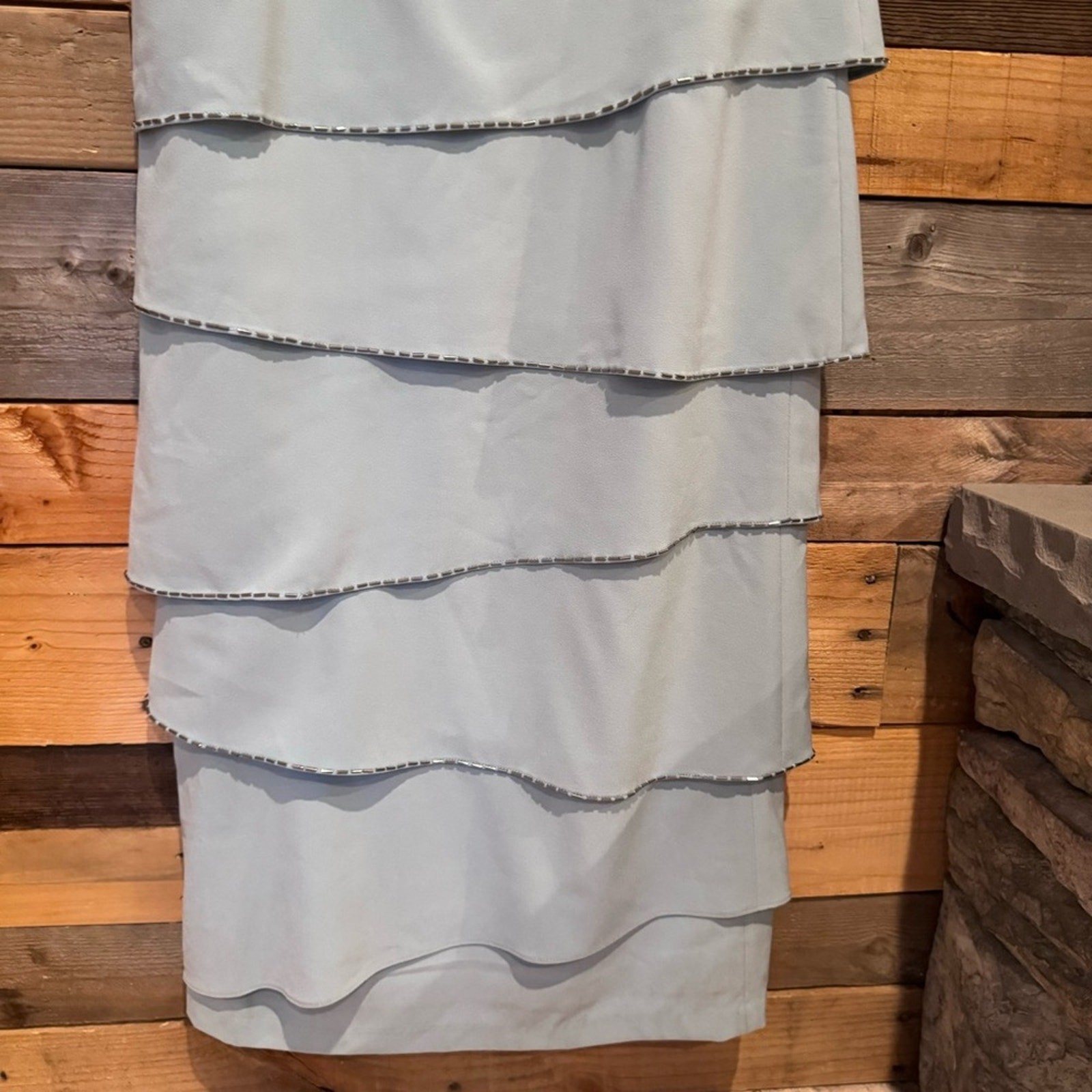 Decode 1.8 NWT Bead Embellished Tiered Sheath Maxi Dress In Dusty Blue Size 4