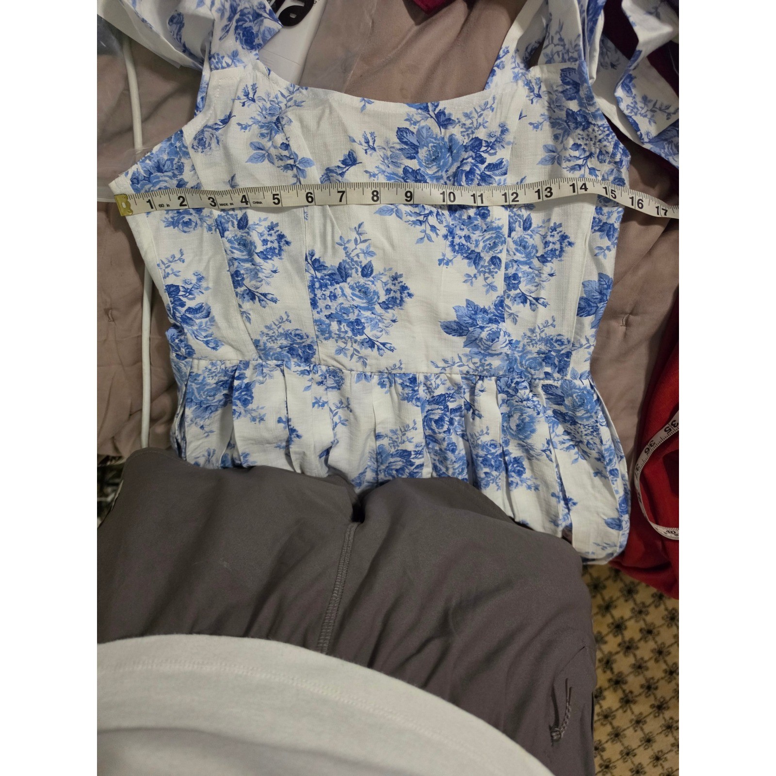 En Creme Blue White Floral Tie Shoulder Mini Dress Romper ERU61988GK Small NWT