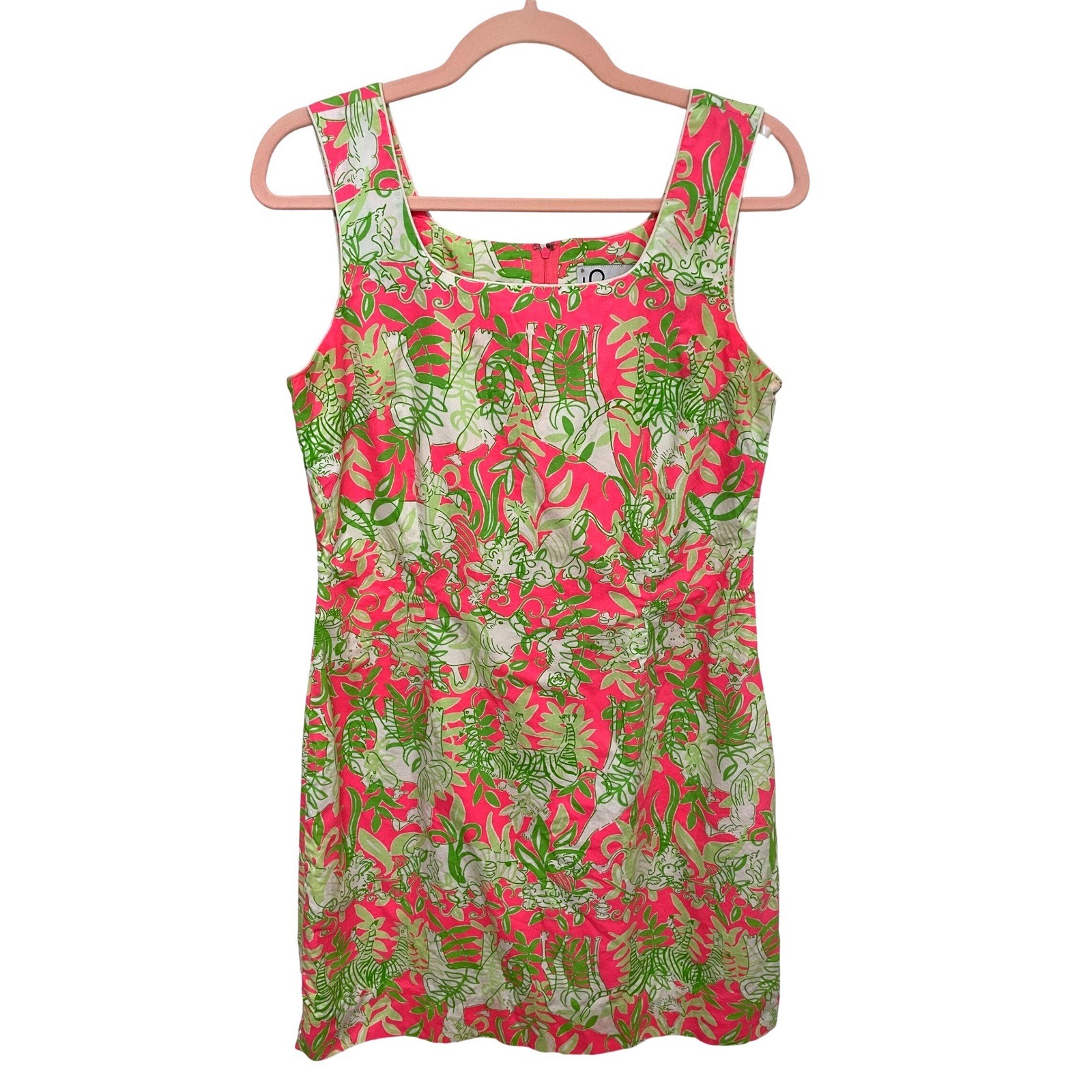 Lilly Pulitzer Vintage Shift Dress Pink Green Safari Jungle Animal Print Cotton