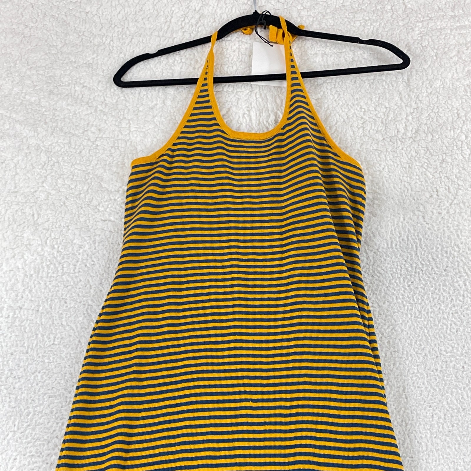 Callahan Nicky Halter Dress Womens Small Yellow Blue Stripe Knit Casual Pullover