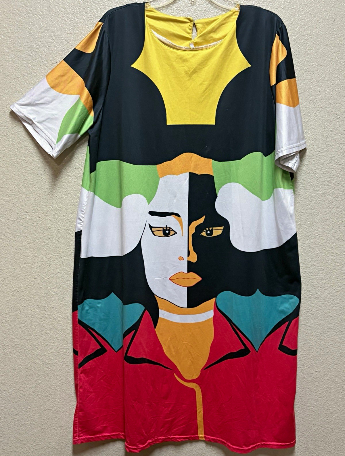 Women’s Storm Multicolor Graphic T-Shirt Dress Knee Length Button Stretch M