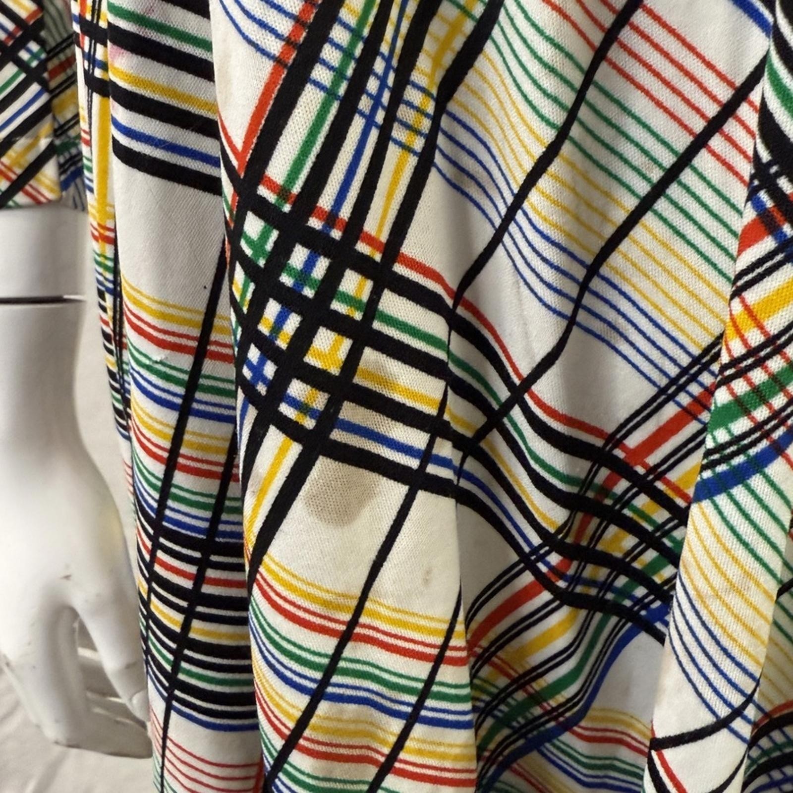 Vintage 1960’s Vera Maxwell Speed Suit White Yellow Green Red Plaid Maxi Dress L