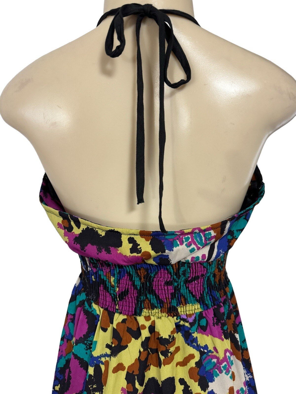 Vintage Millennium Halter Maxi Dress Black Animal Print Stretch Geometric Y2K M