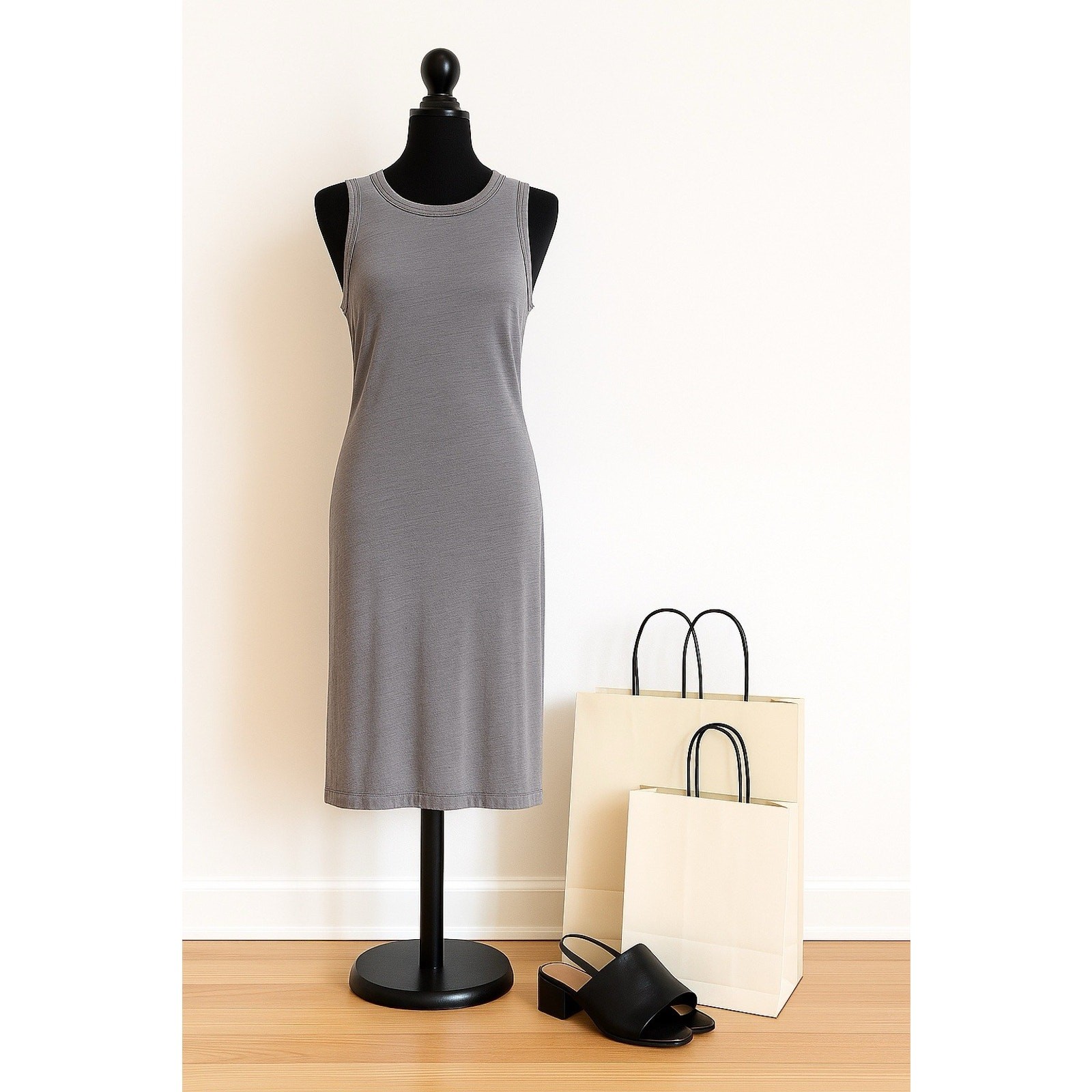 NWT James Perse Stretch Knit Dress – 2 Gray Summer Minimalist Everyday Basic USA