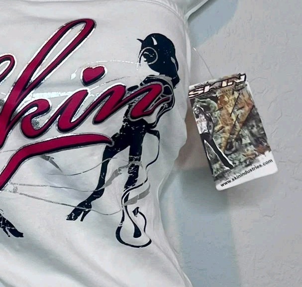 Y2K Skin Industries White Strapless Logo Angel Devil Mini Dress Lace Up Sz L
