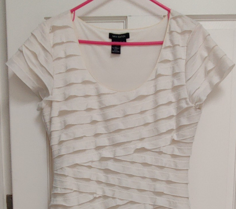 Max Edition Tiered Ruffle Stretch Body Con Dress Soft White XL