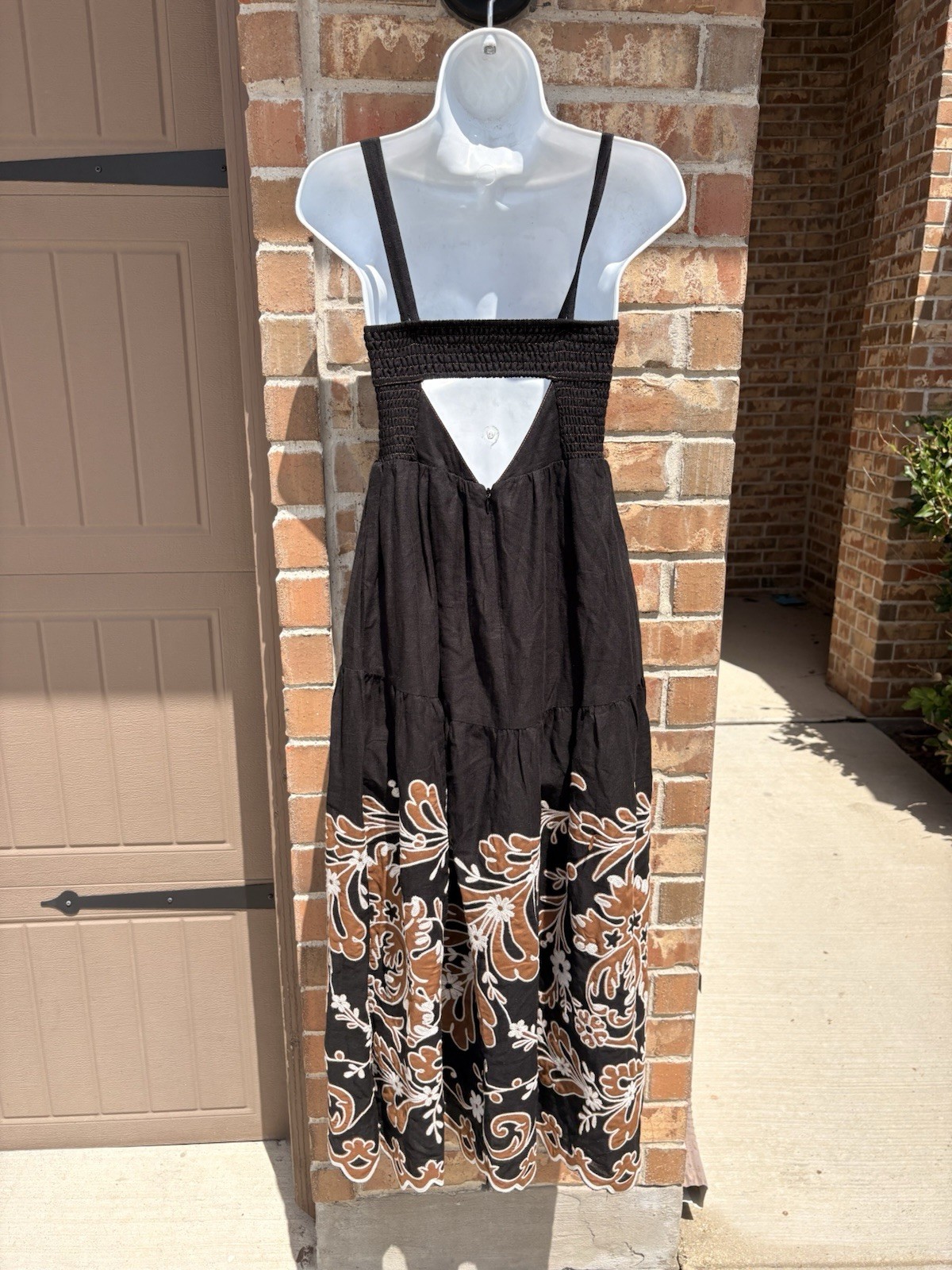 Anthropologie Black Appliqué Midi Maxi Dress with Tan Floral Embroidery size XXS