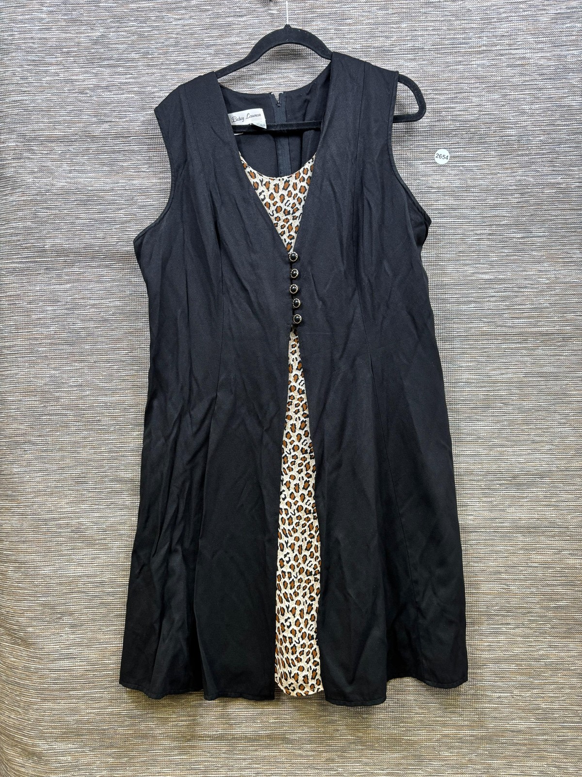 Betsy Lauren Dress Womens Sz 20 Black Animal Print Fit & Flare Sleeveless V-Neck