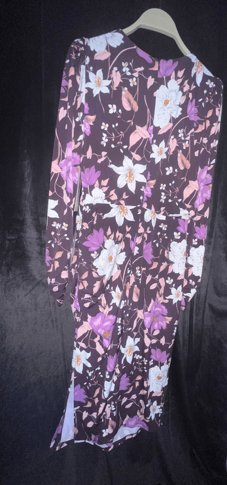 Eliza J Floral Long Sleeve Bodycon Midi Dress Aubergine Womens Size 2 Elegant