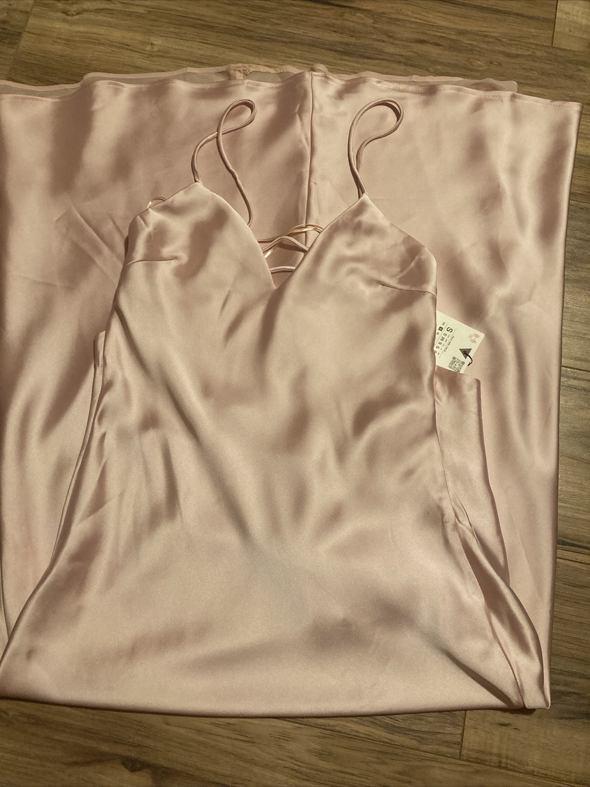 Zara Sleeveless Straps Back Lined Pink Satin Maxi Dress Size S
