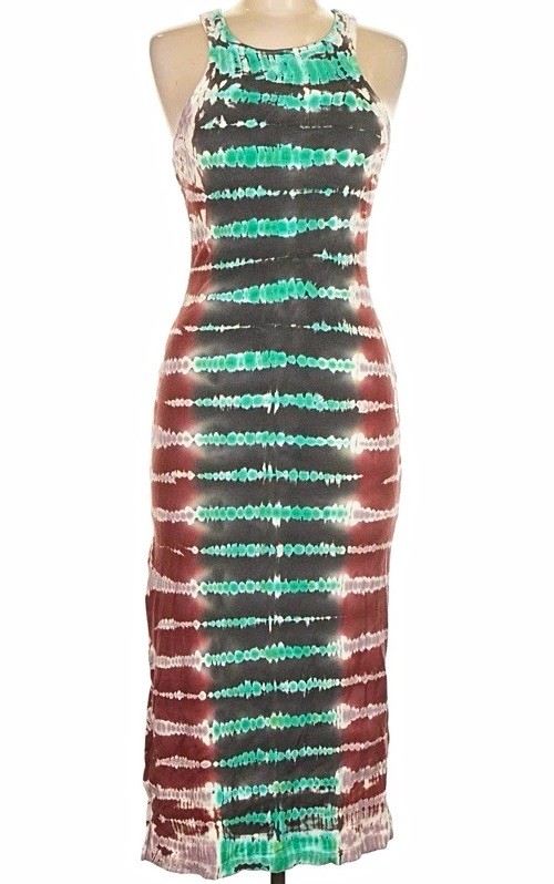 YFB Tie-Dye Ribbed Bodycon Maxi Dress S Stretch Halter Sleeveless Cocktail