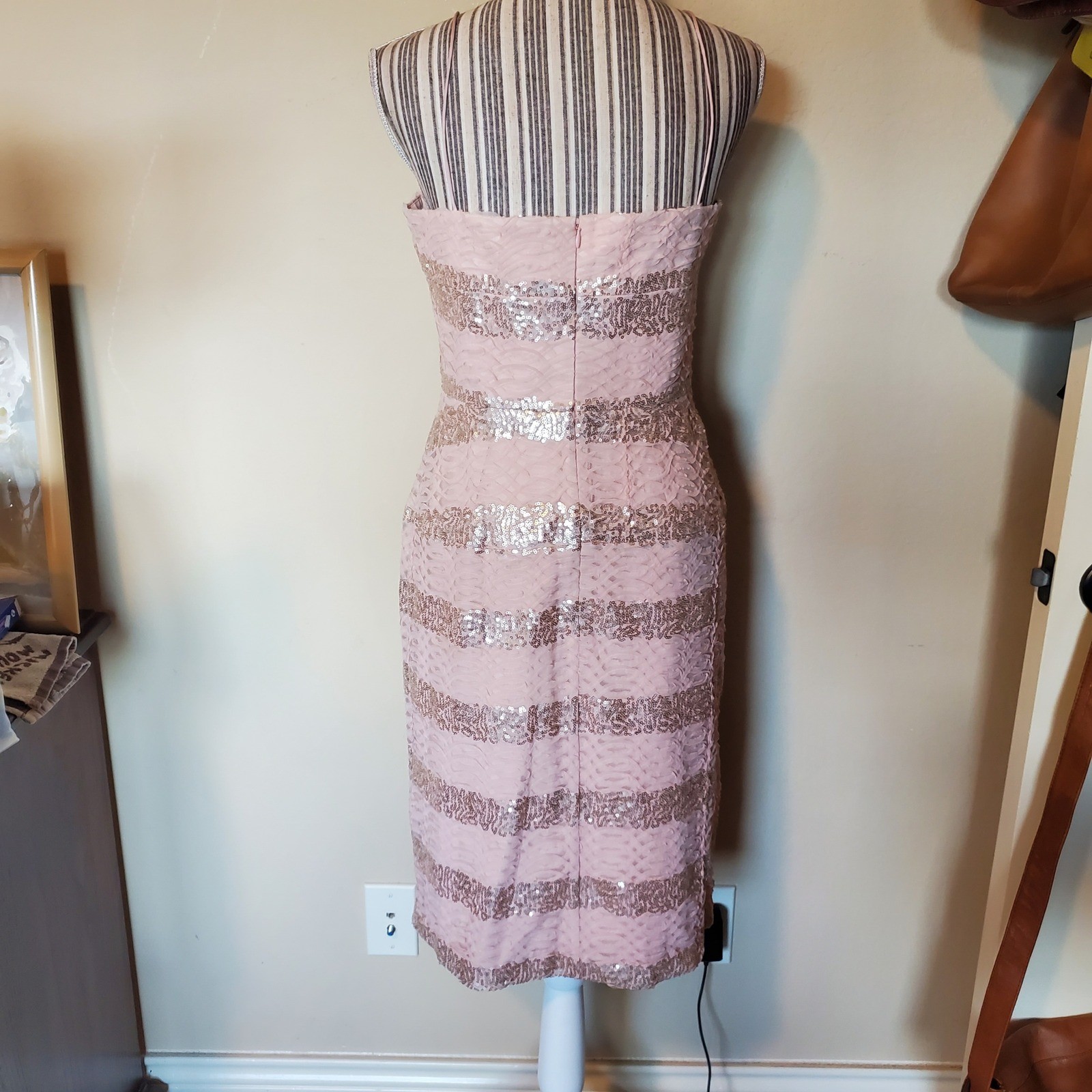 Phase Eight Womens Blush Pink Gold Sequin Strapless Cocktail Dress Size 12 UK