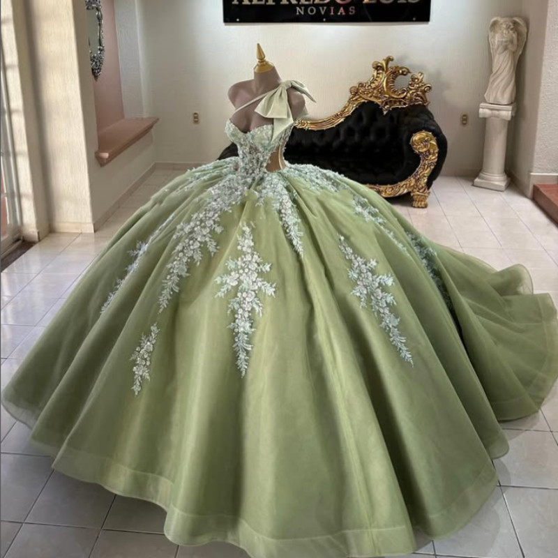 Sage Green Quinceanera Dress with Bow Sweet 15 16 Princess Party Prom Ball Gowns