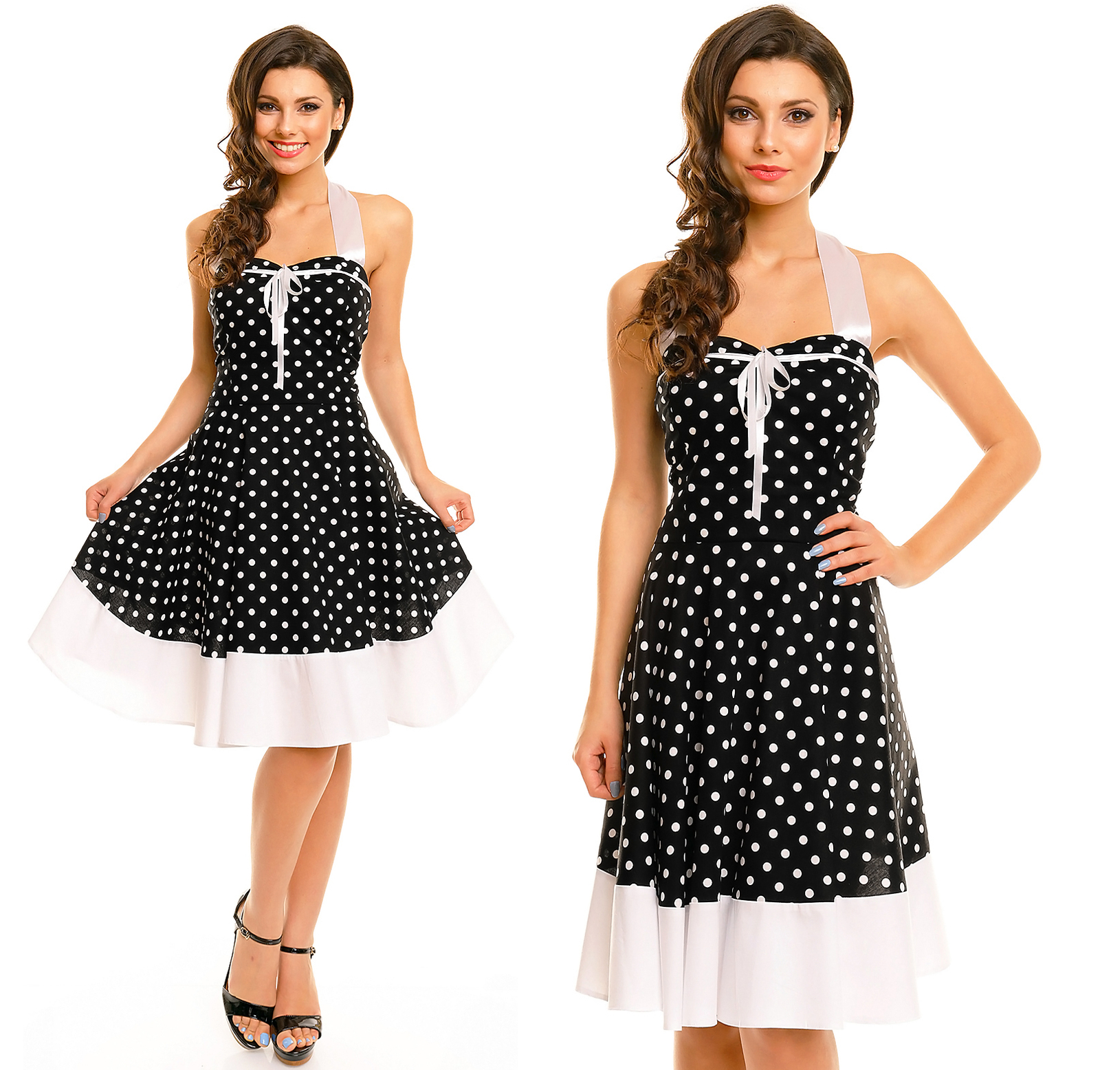 Women’s dress party dress party dress ball gown spotted black-white HS-5115
