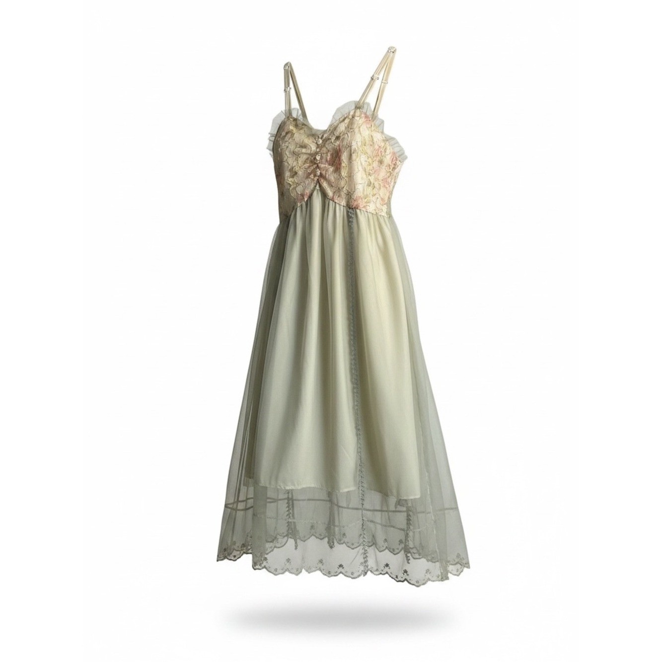 Delicate Lace & Chiffon Slip Dress in Pale Green