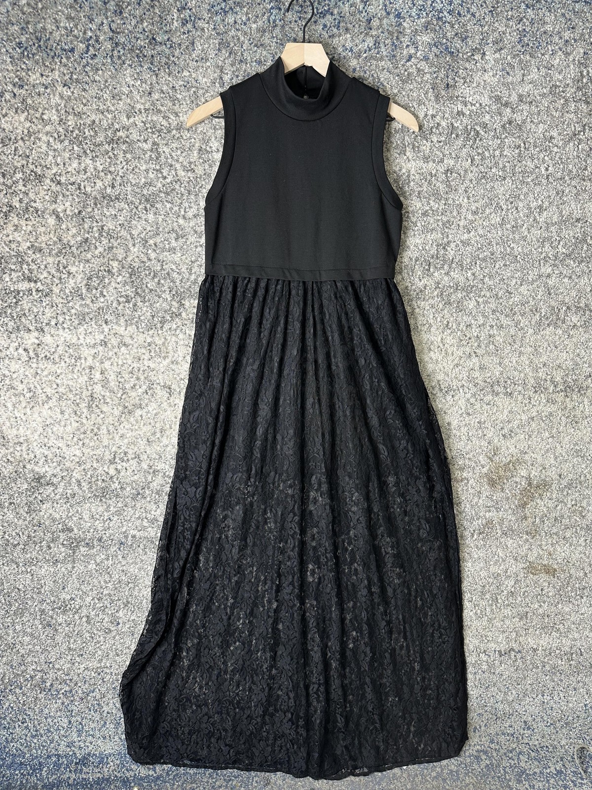 Nolitha Dress Womens Medium Black Lace Maxi Sleeveless Mock Neck Formal