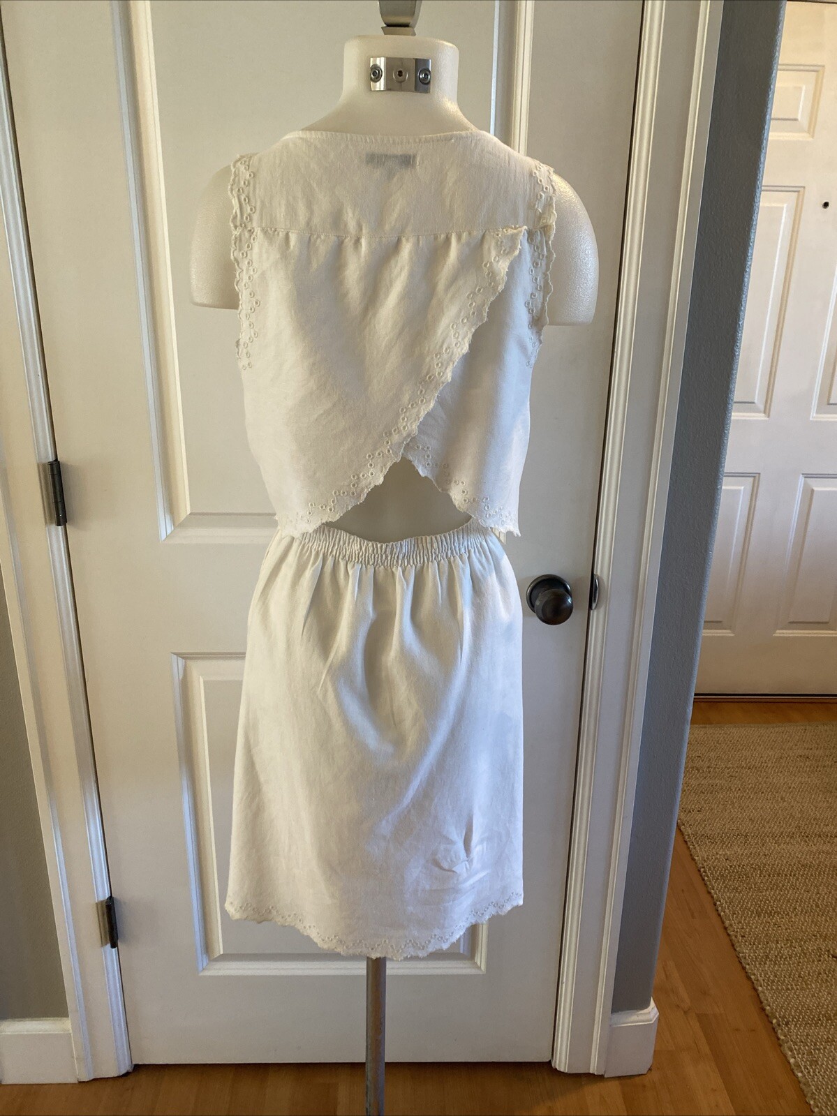 Madewell White Eyelet Overlay Open Back Dress Size 6/S Sleeveless Beachy Boho