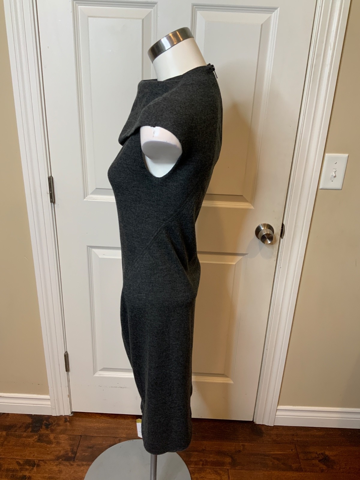 Helmut Lang X Barneys Gray Wool Sleeveless Asymmetric Zip Pencil Dress, Size S