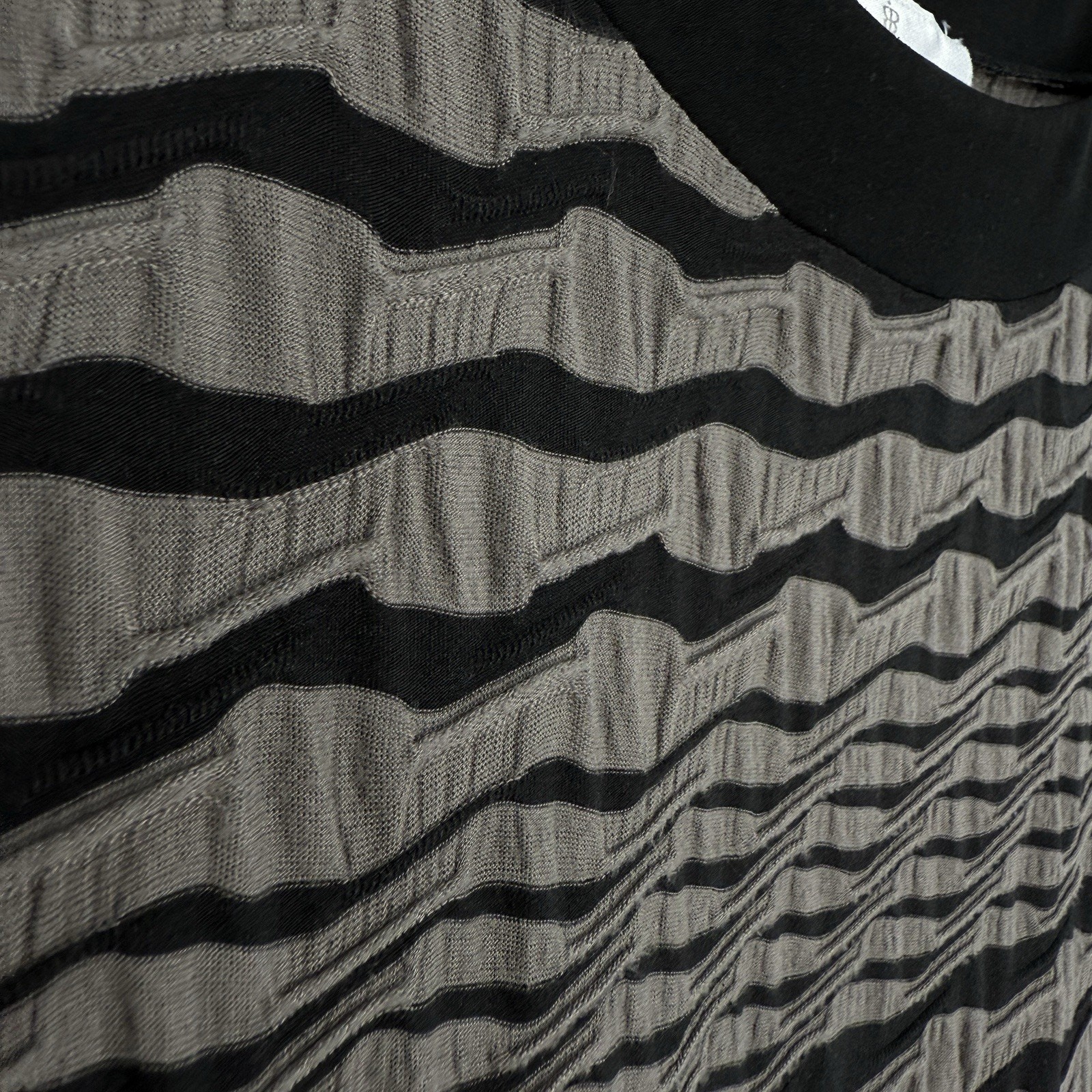 Papillon Blanc Shift Dress Large Textured Seamed Gray Stripe Lagenlook