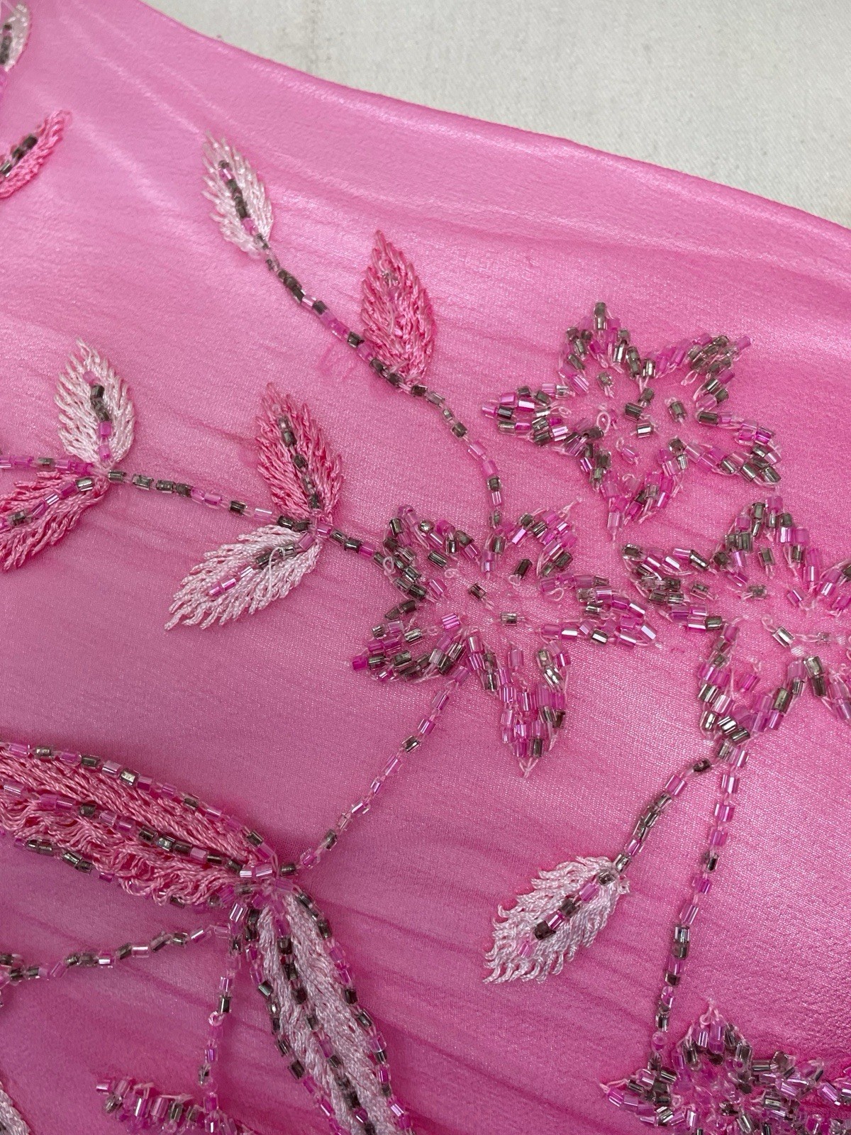 Vintage Y2K Cache Pink white silk ombre floral beaded asymmetric dress fairy XS