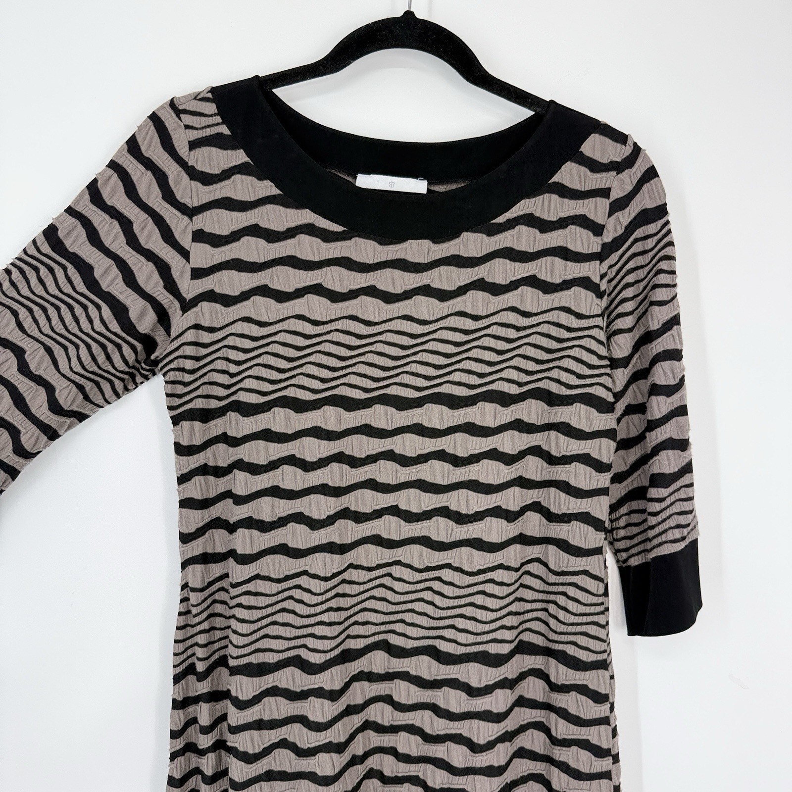 Papillon Blanc Shift Dress Large Textured Seamed Gray Stripe Lagenlook