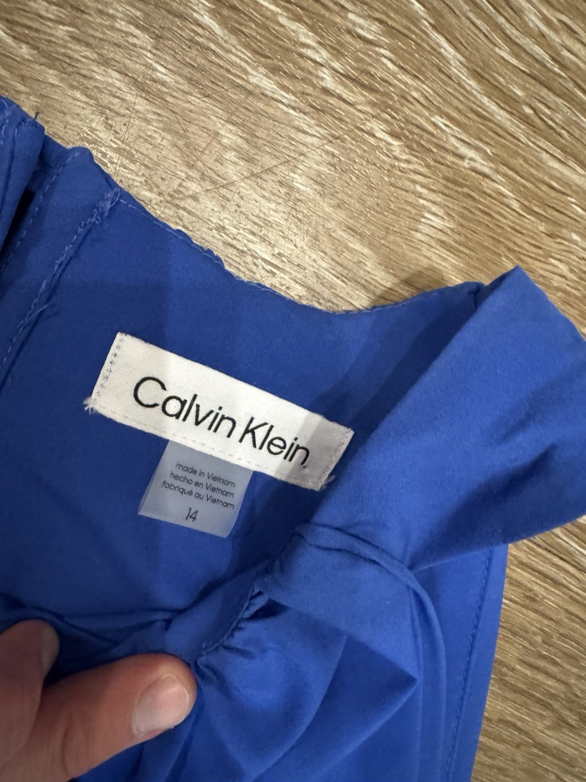 Calvin Klein Blue Halter Sleeveless Belted Ruffle Hem Shift Dress 14