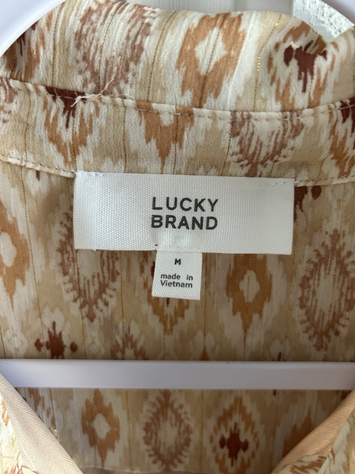 Lucky Brand Beige Brown Geometric Shirt Dress Collared Button Front M