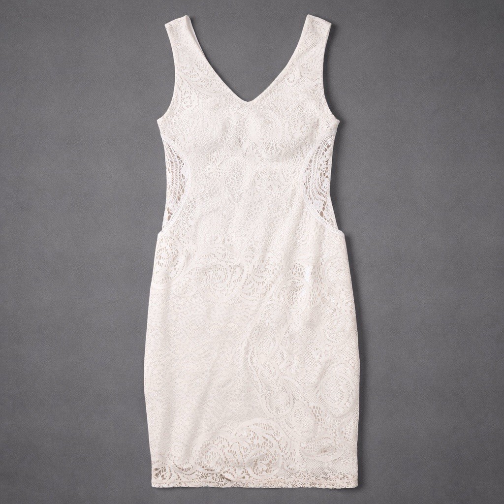 Crochet Lace Dress Womens XL Ivory Bodycon Engagement Bridal Party Baby Shower
