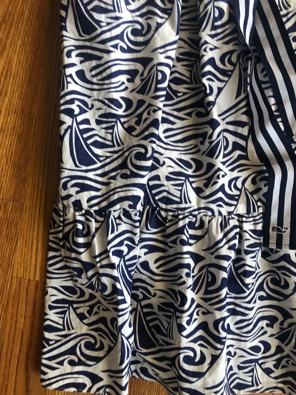 VINEYARD VINES TARGET Dress M Cotton NOVELTY BOAT Print RUFFLE Stripe GROSGRAIN