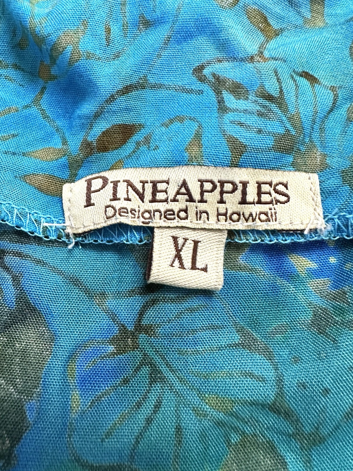 Pineapples Hawaii XL Beaded Floral Halter Dress Blue Rayon Resort Tropical