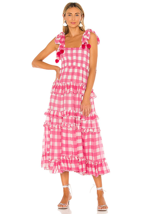 Sundress Berenice Dress in Gingham GGT Pink & Pink Pom XS/S NWT $196