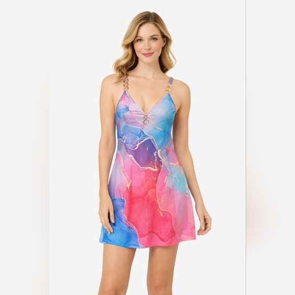NWT Etcyy Gold, Pink, Purple Summer Dress Mini Size L