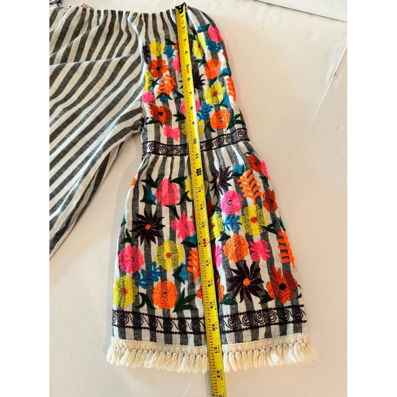 Philosophy Off-Shoulder Striped Tunic Mini Dress, Floral Embroidered Sleeves