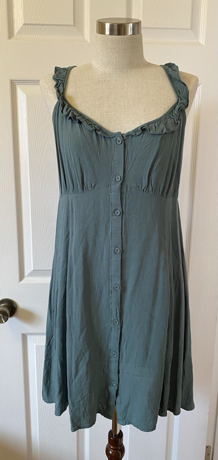 Becool Green Button Front Sundress Adjustable Straps Size Large