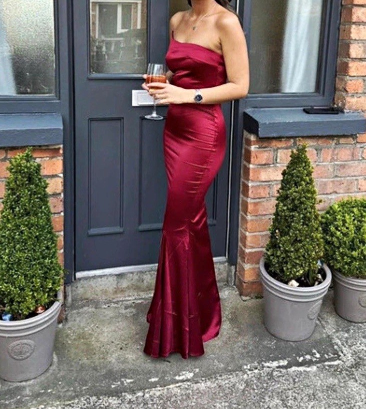 Alamour Women’s Red Satin Strapless Long Gown Dress Size 8 Regular